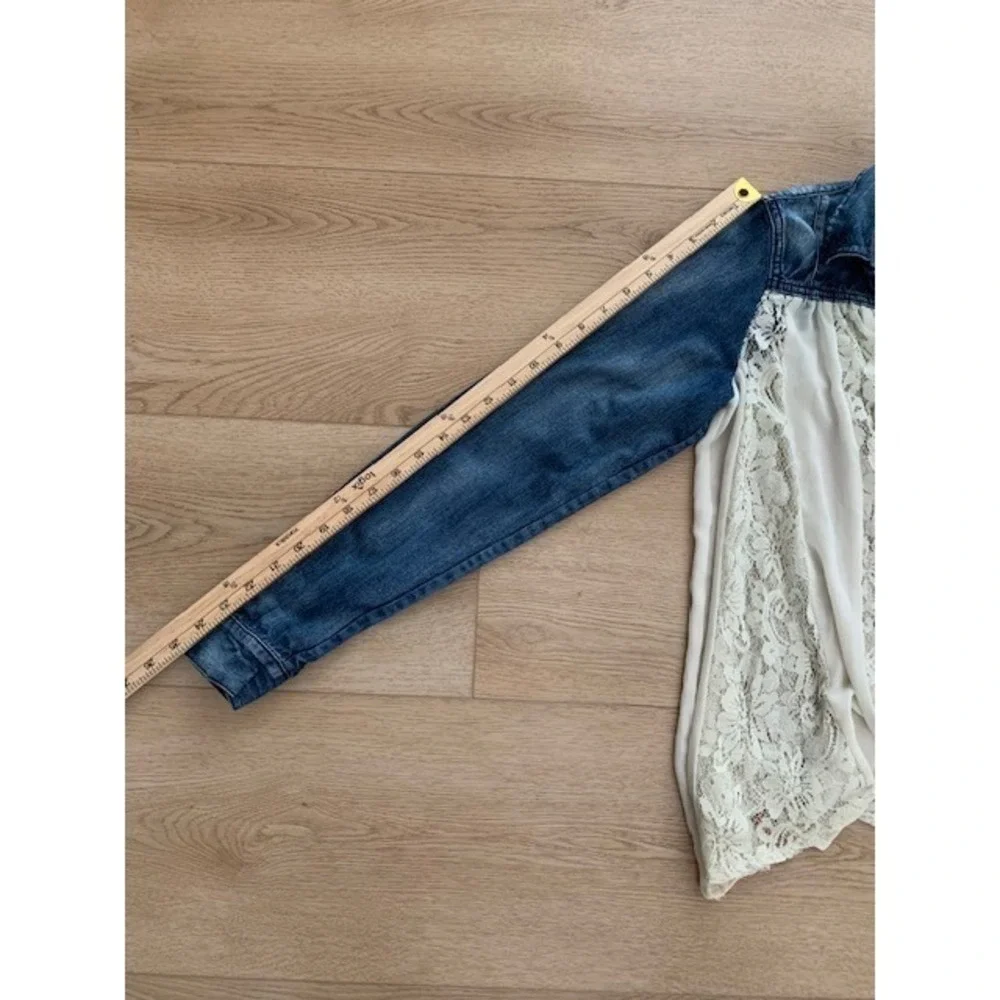 Free People Cream Lace Front Denim Contrast Top